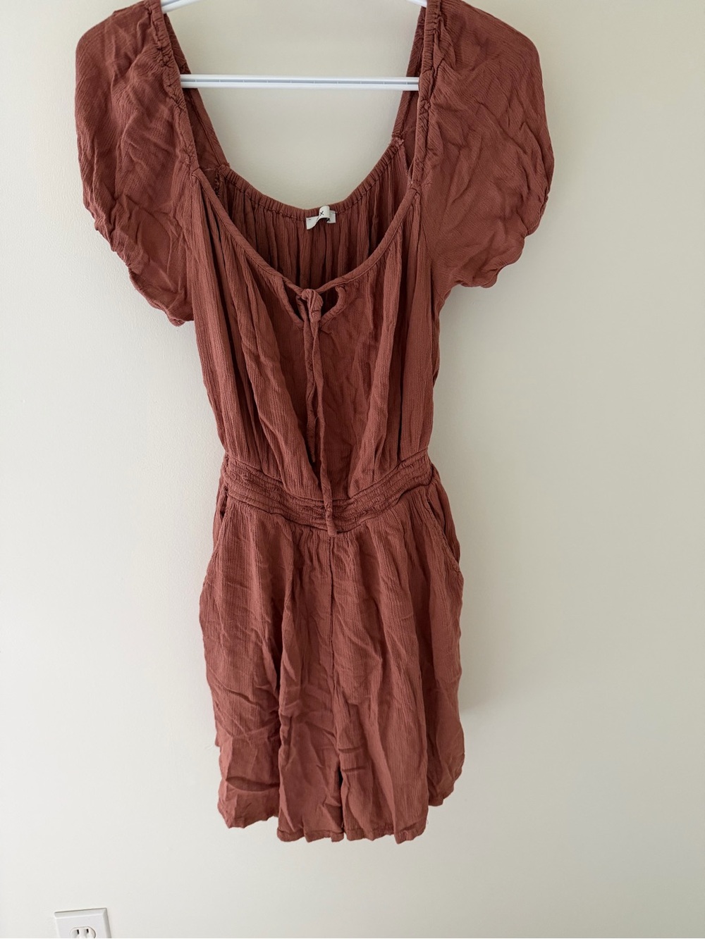 Dex Rust Brown Short Sleeve Tie-Front Romper